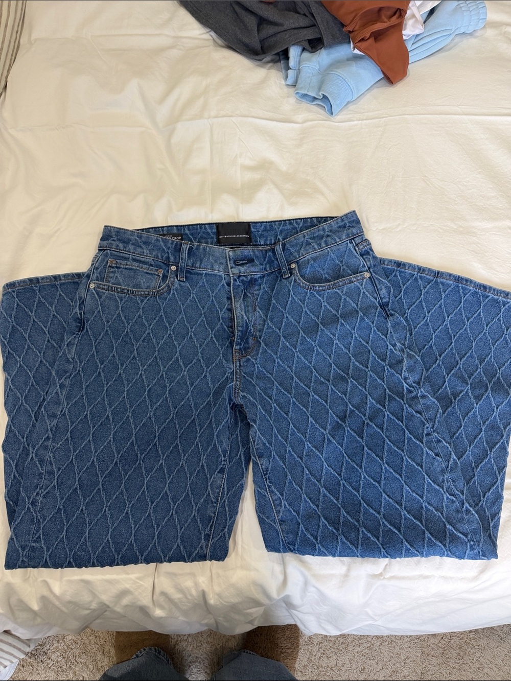 White House Black Market Quilted Denim Wide-Leg Jeans in Blue